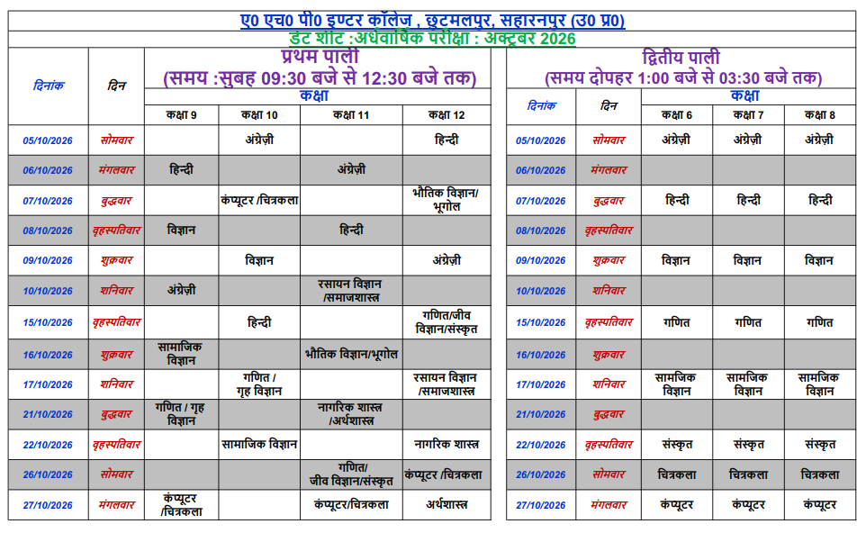 Latest announcement from A.H.P. Inter College